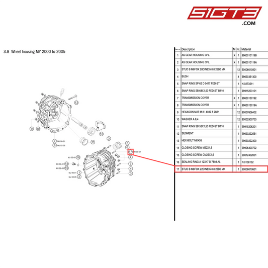 STUD B M8FOX 22DIN835 8.8 26B0 MK - 90006010601 [PORSCHE 996 GT3 Cup]