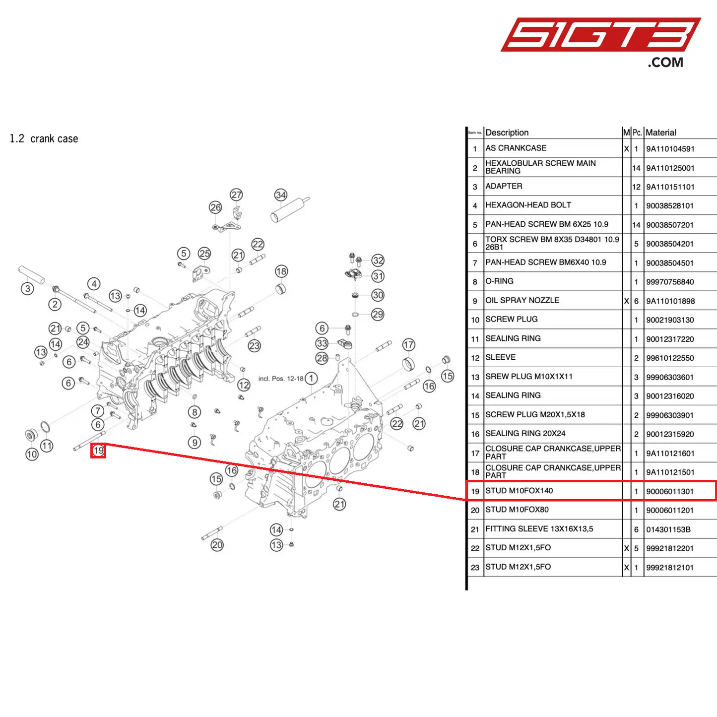 STUD M10FOX140 - 90006011301 [PORSCHE 991.2 GT3 Cup]