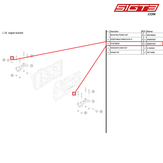 STUD M8X50 - 90006012501 [PORSCHE 992.1 GT3 R]