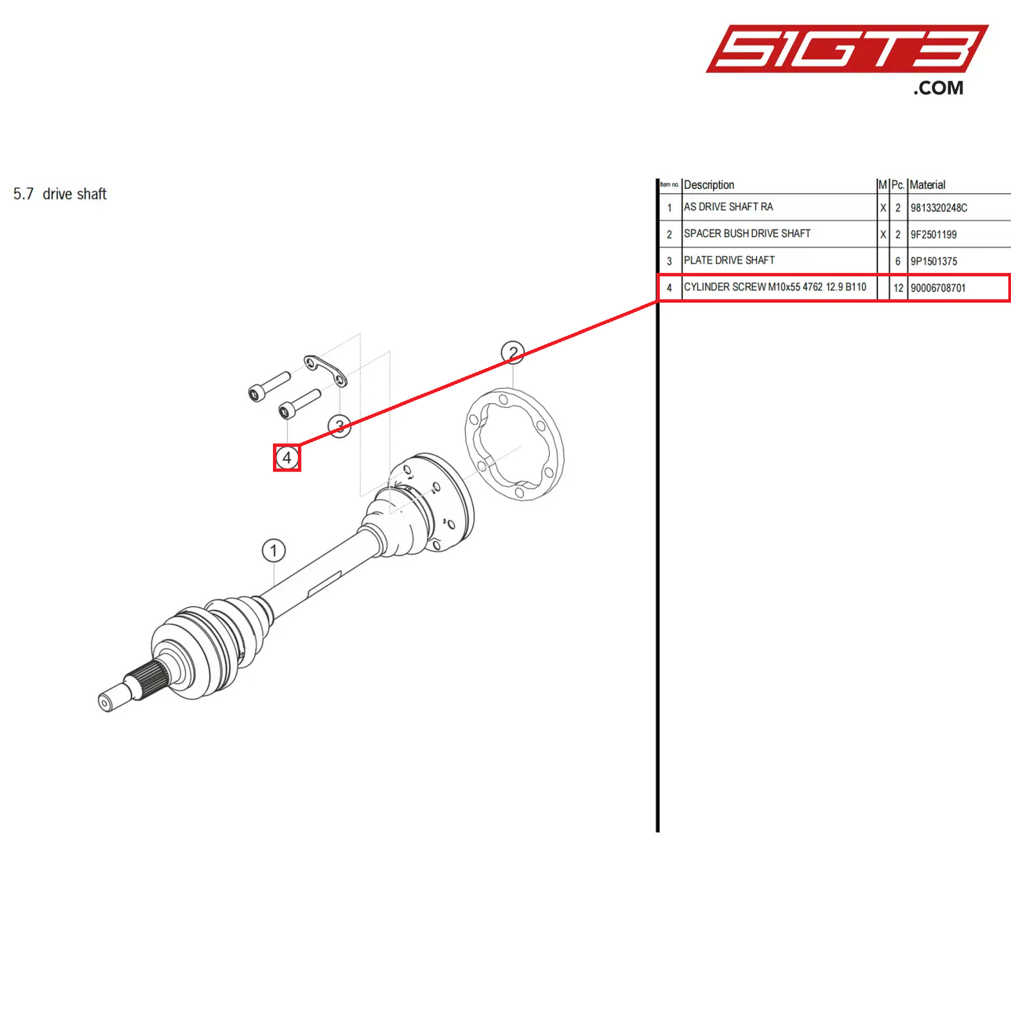 CYLINDER SCREW M10x55 4762 12.9 B110 - 90006708701 [PORSCHE 718 Cayman GT4 Clubsport]