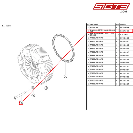 CYLINDER SCREW M8x50 4762 12.9 26A1 - 90006721109 [PORSCHE 991.1 GT3 R]