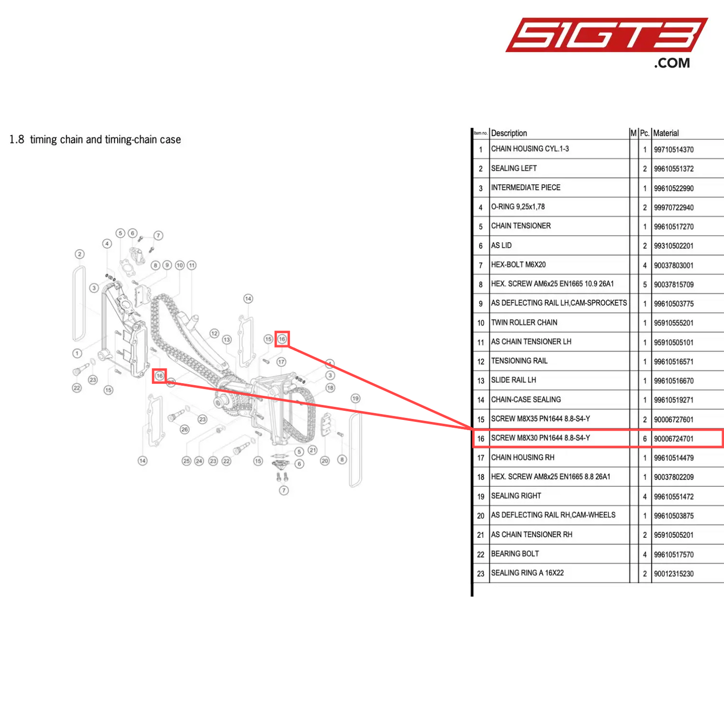 SCREW M8X30 PN1644 8.8-S4-Y - 90006724701 [PORSCHE 996 GT3 Cup]