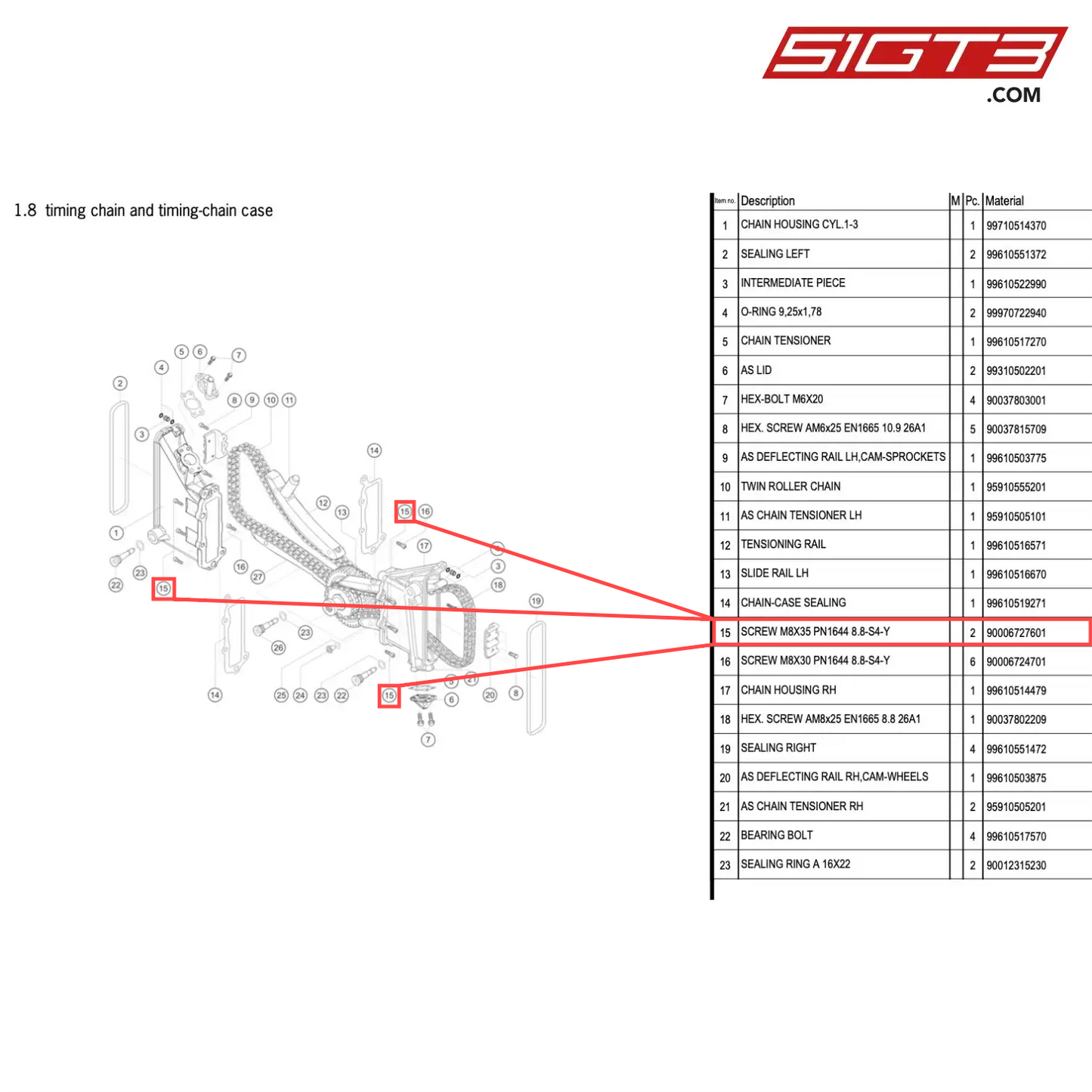 SCREW M8X35 PN1644 8.8-S4-Y - 90006727601 [PORSCHE 996 GT3 Cup]