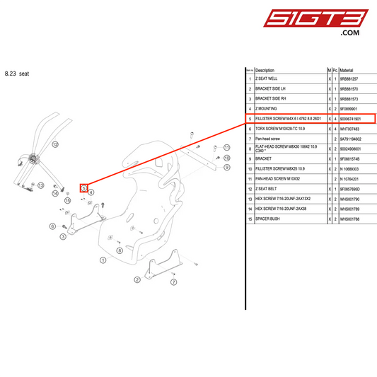 FILLISTER SCREW M4X 6 I 4762 8.8 26D1 - 90006741901 [PORSCHE 992.1 GT3 R]