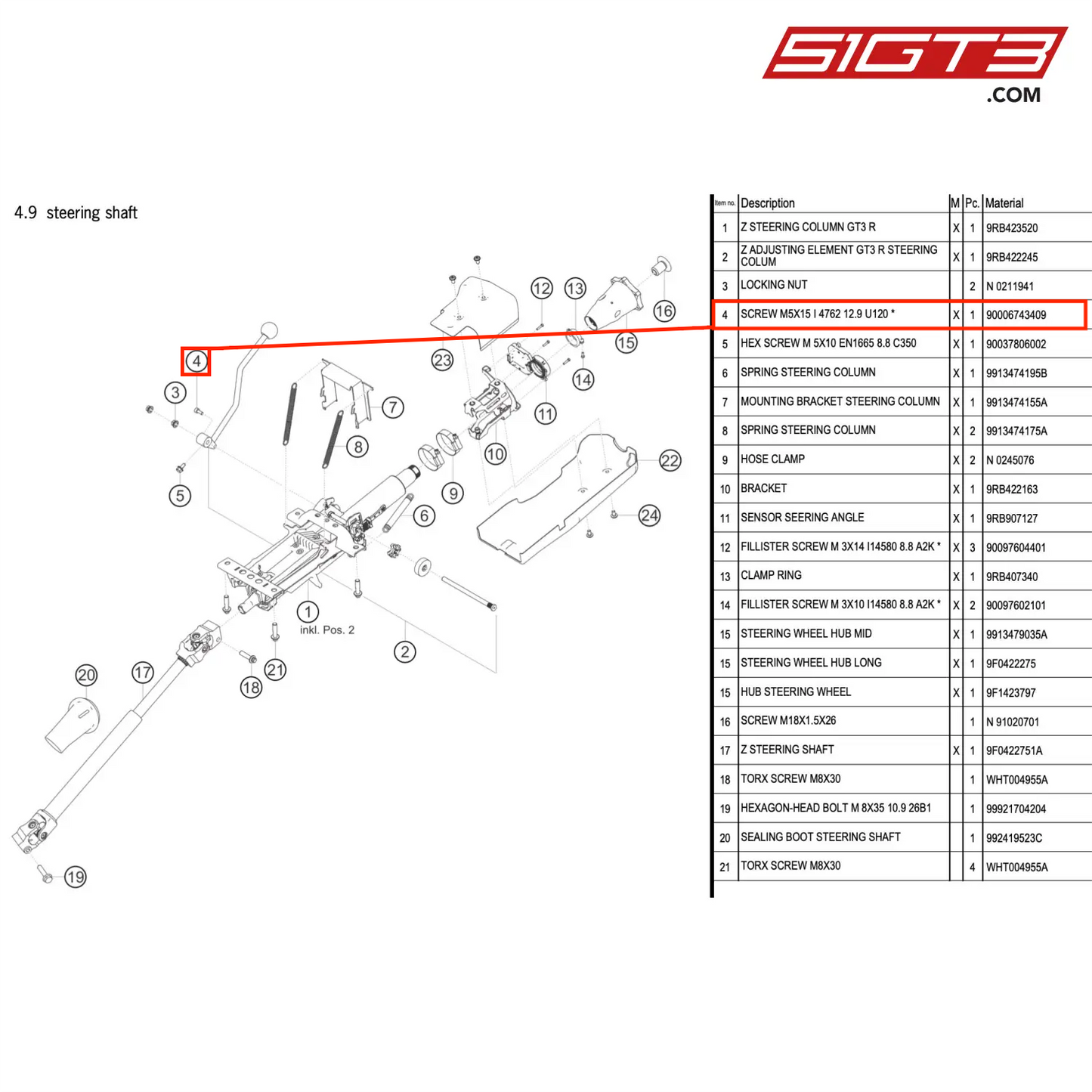 SCREW M5X15 I 4762 12.9 U120 * - 90006743409 [PORSCHE 992.1 GT3 R]