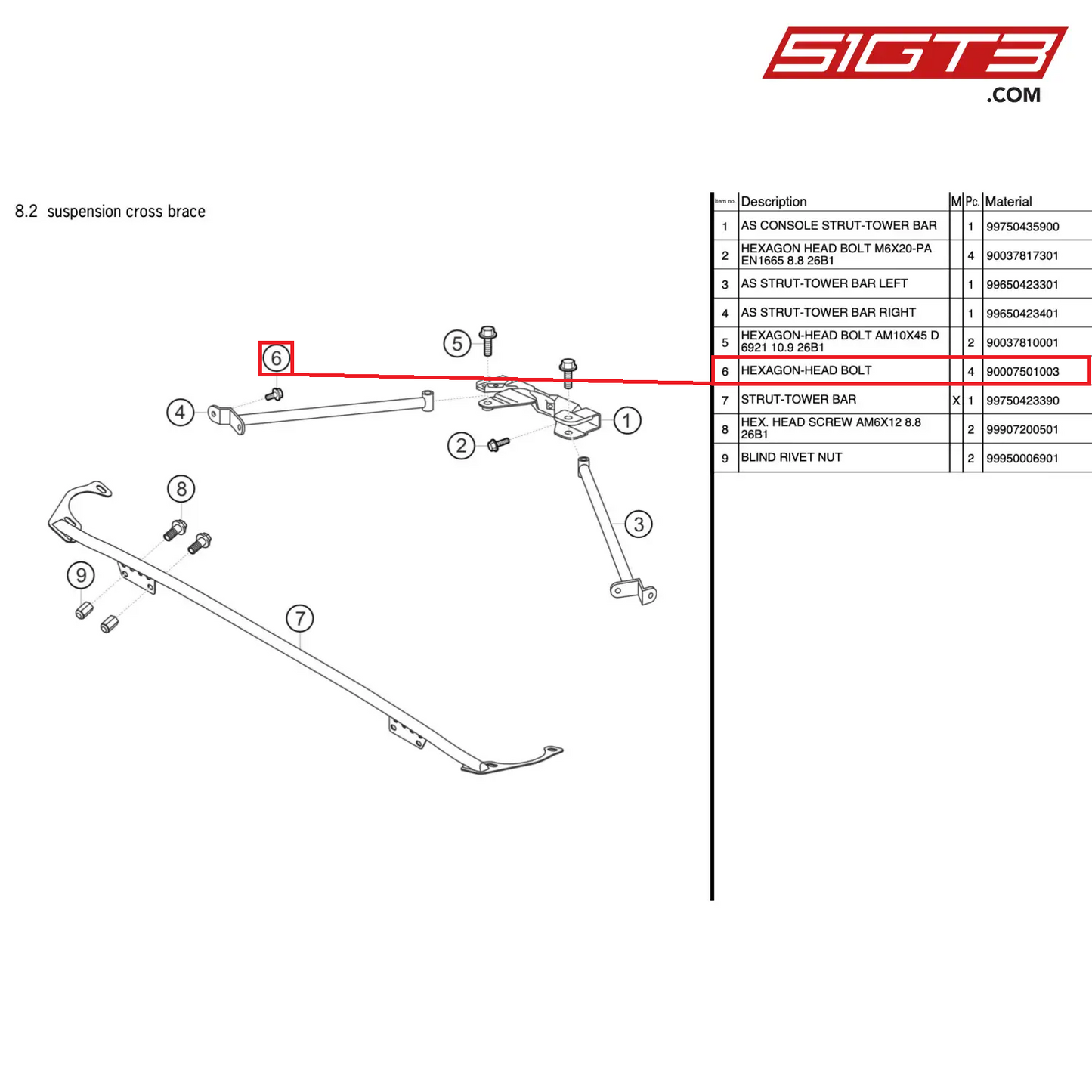 HEX-BOLT M6X12 - 90007501003 [PORSCHE 911 GT3 Cup Type 997 (GEN 2)]