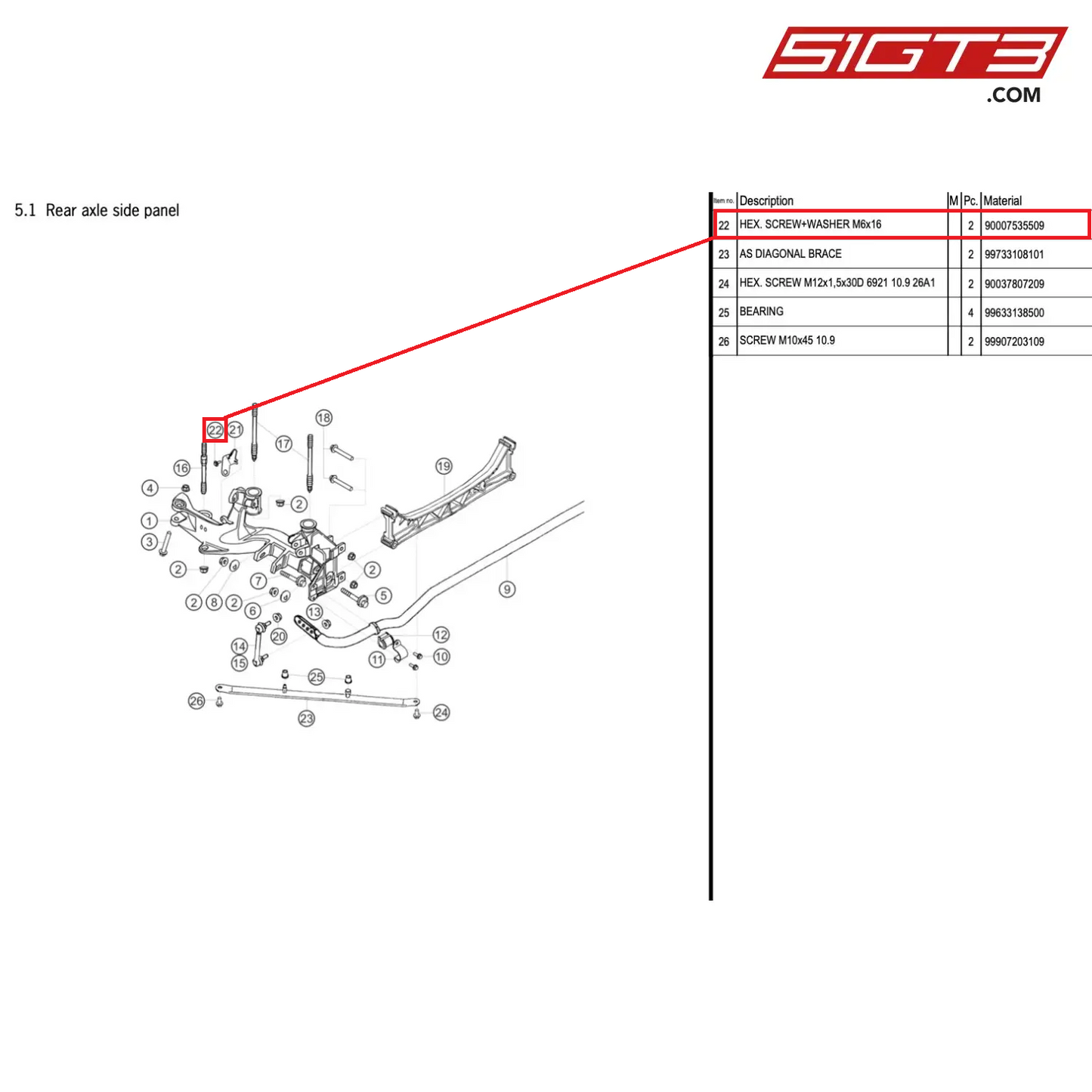 HEX. SCREW+WASHER M6x16 - 90007535509 [PORSCHE 996 GT3 Cup]