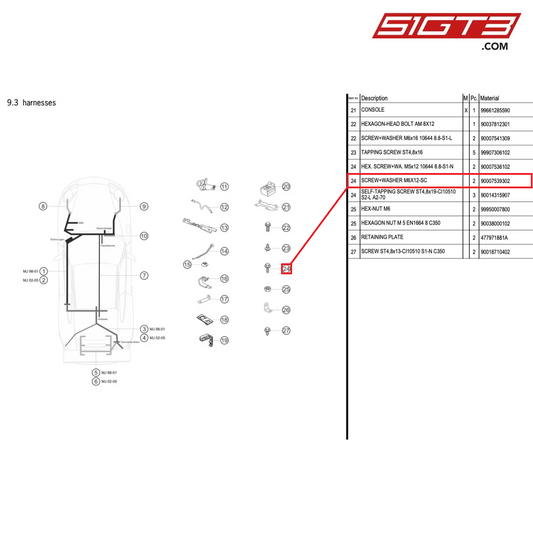 SCREW+WASHER M6X12-SC - 90007539302 [PORSCHE 996 GT3 Cup]