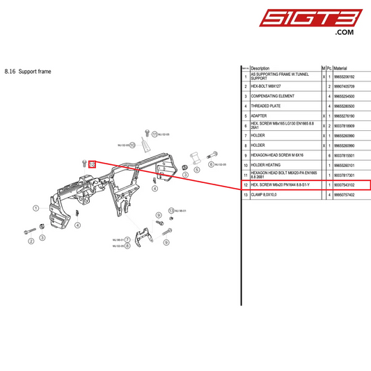 HEX. SCREW M6x20 PN1644 8.8-S1-Y - 90007543102 [PORSCHE 996 GT3 Cup]