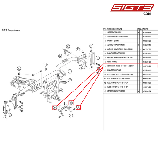 コンビネーションスクリュー - 90007543201 [ポルシェ 997.1 GT3 R]