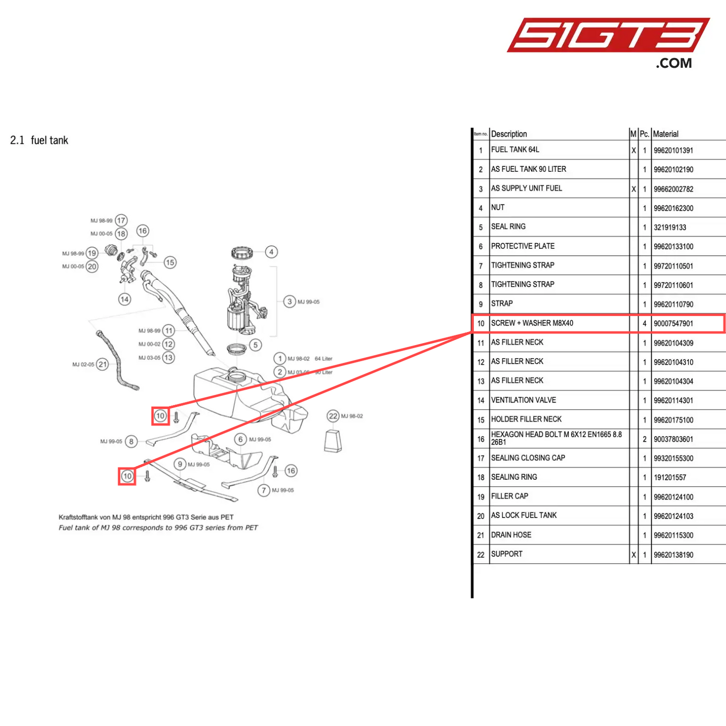 SCREW + WASHER M8X40 - 90007547901 [PORSCHE 996 GT3 Cup]