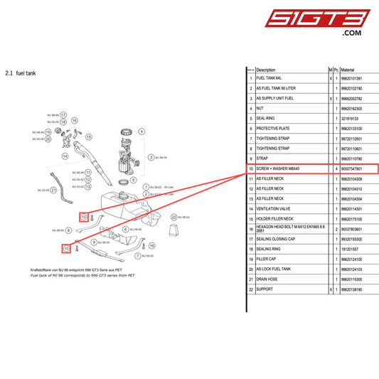 SCREW + WASHER M8X40 - 90007547901 [PORSCHE 996 GT3 Cup]