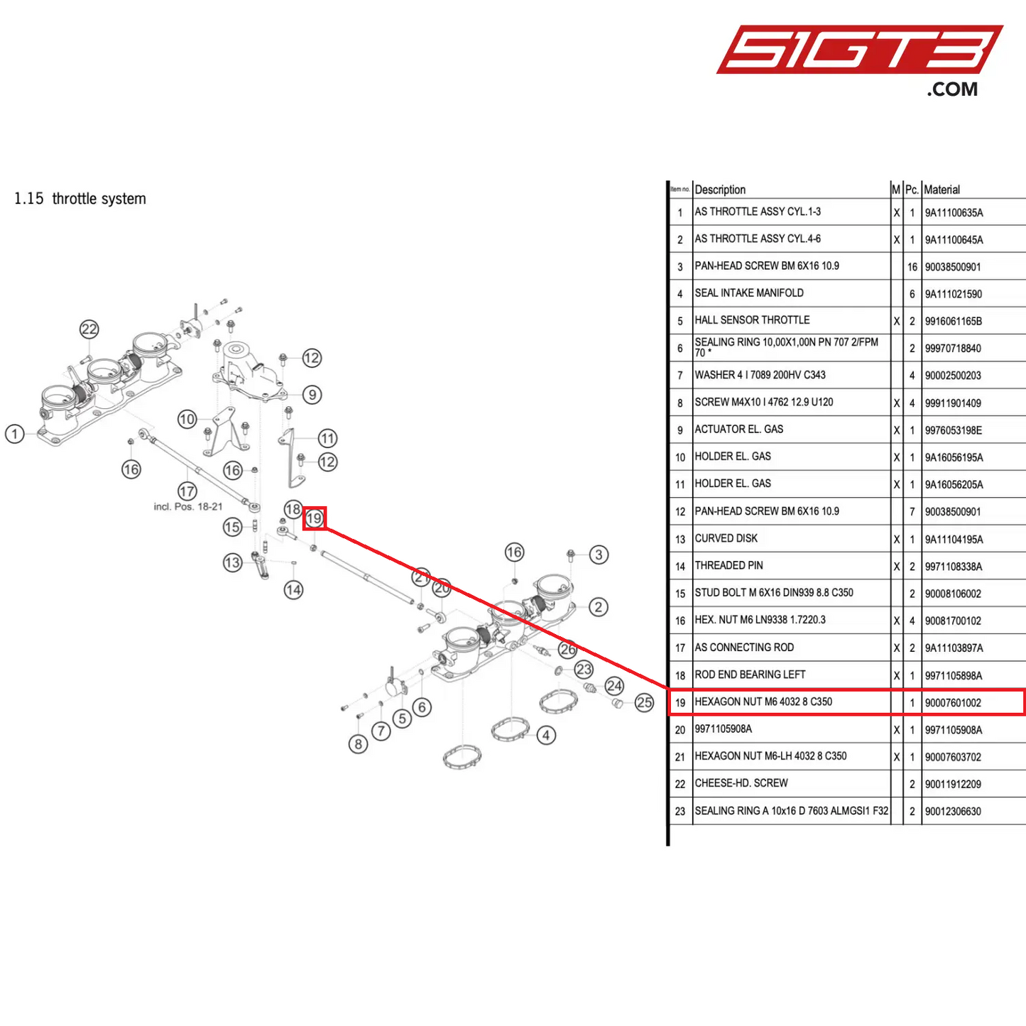 HEXAGON NUT M6 4032 8 C350 - 90007601002 [PORSCHE 911 GT3 R Type 991 (GEN 2)]