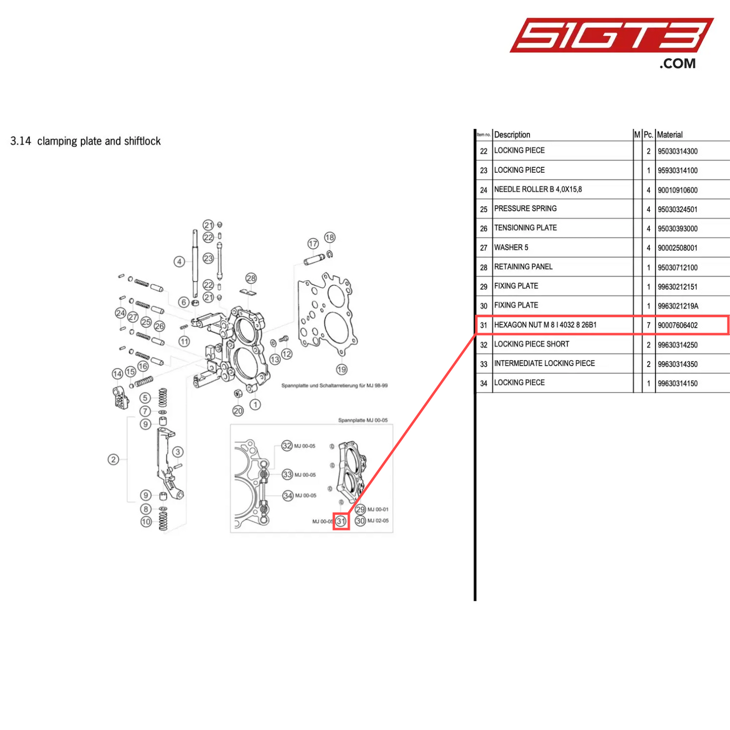 HEXAGON NUT M 8 I 4032 8 26B1 - 90007606402 [PORSCHE 996 GT3 Cup]