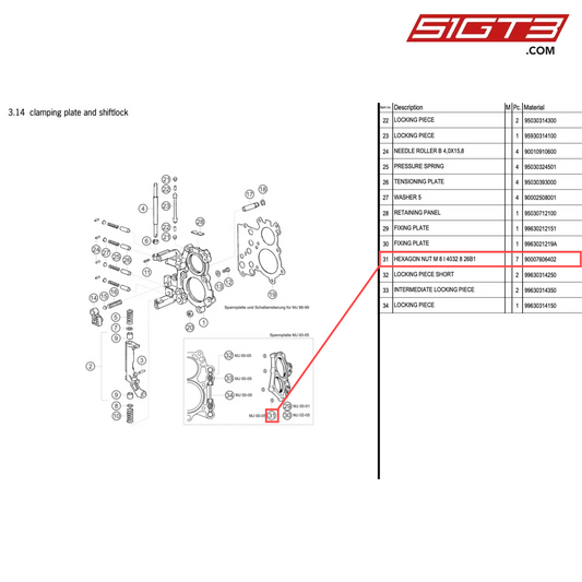 HEXAGON NUT M 8 I 4032 8 26B1 - 90007606402 [PORSCHE 996 GT3 Cup]