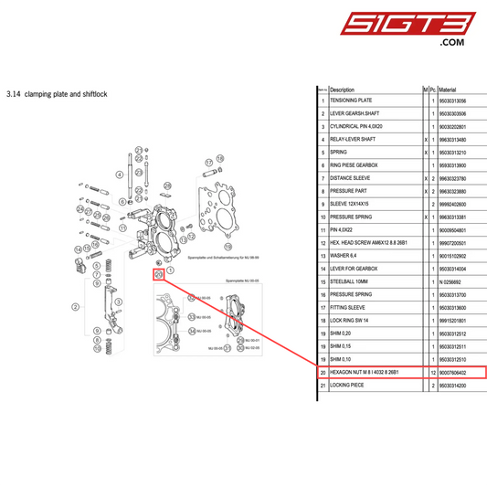 HEXAGON NUT M 8 I 4032 8 26B1 - 90007606402 [PORSCHE 996 GT3 Cup]