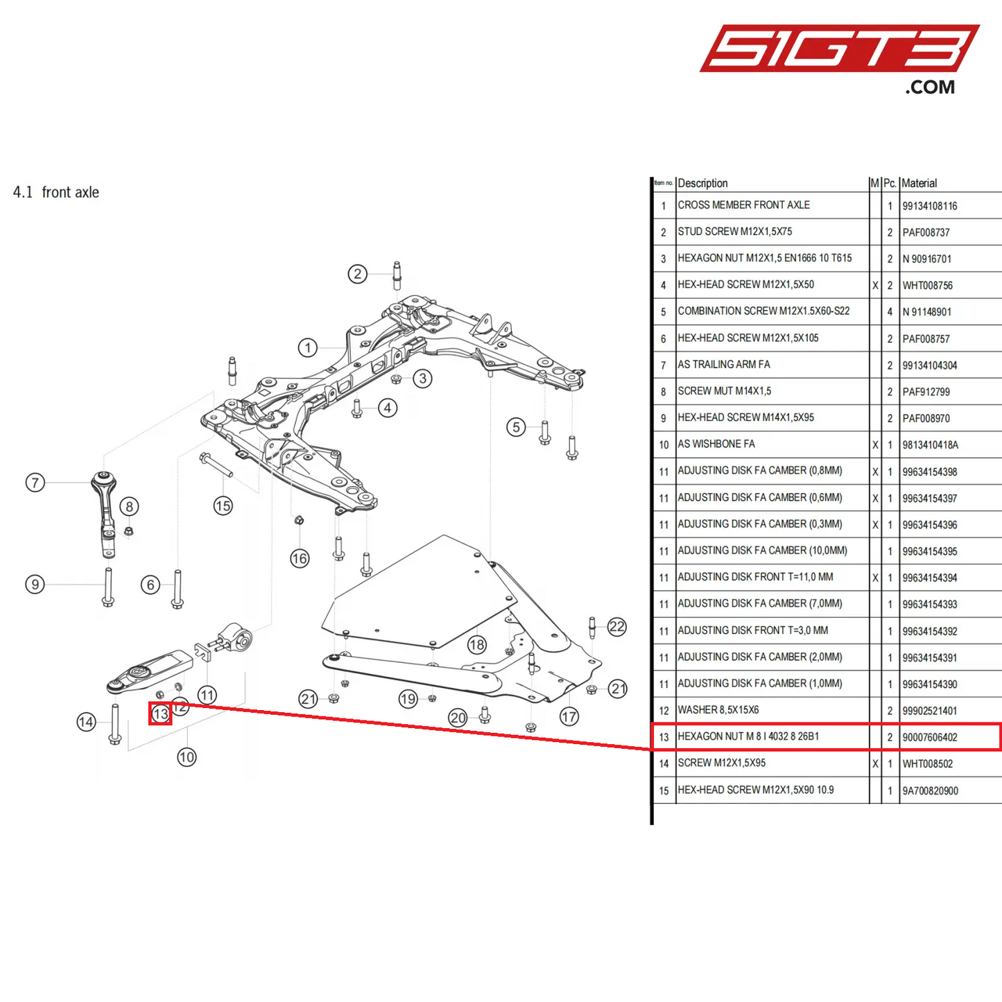 HEXAGON NUT M 8 I 4032 8 26B1 - 90007606402 [PORSCHE 718 Cayman GT4 Clubsport]