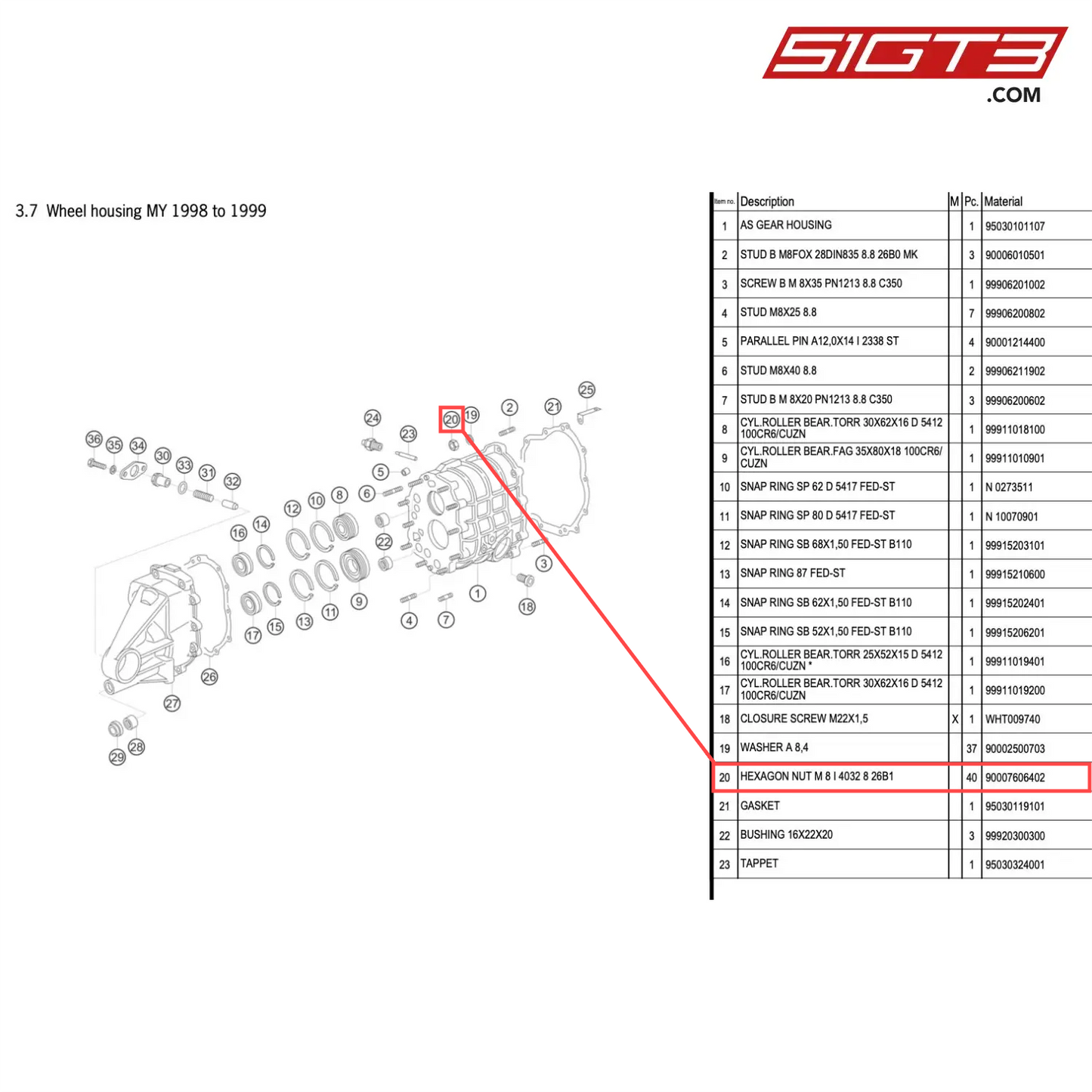 HEXAGON NUT M 8 I 4032 8 26B1 - 90007606402 [PORSCHE 996 GT3 Cup]