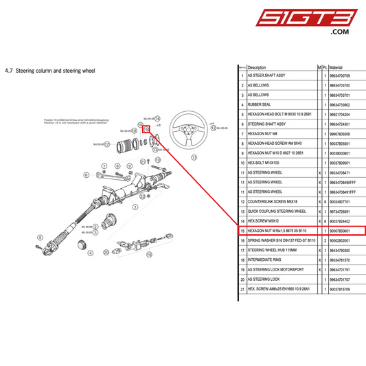 HEXAGON NUT M16x1,5 8675 05 B110 - 90007800601 [PORSCHE 996 GT3 Cup]