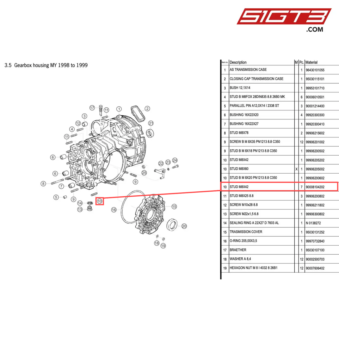 STUD M8X42 - 90008104202 [PORSCHE 996 GT3 Cup]