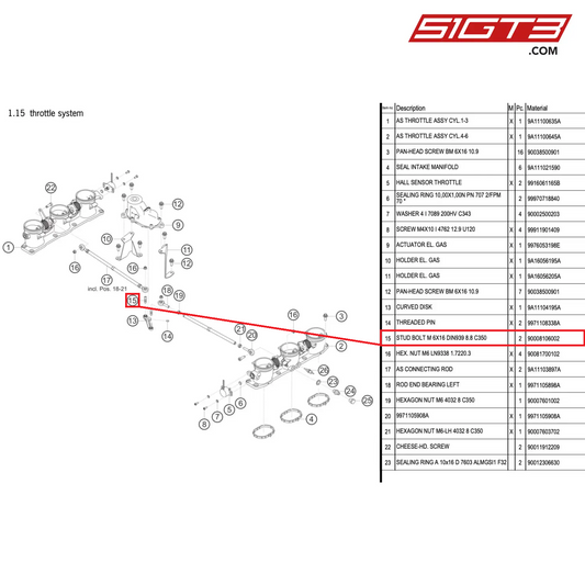 STUD BOLT M 6X16 DIN939 8.8 C350 - 90008106002 [PORSCHE 911 GT3 R Type 991 (GEN 2)]