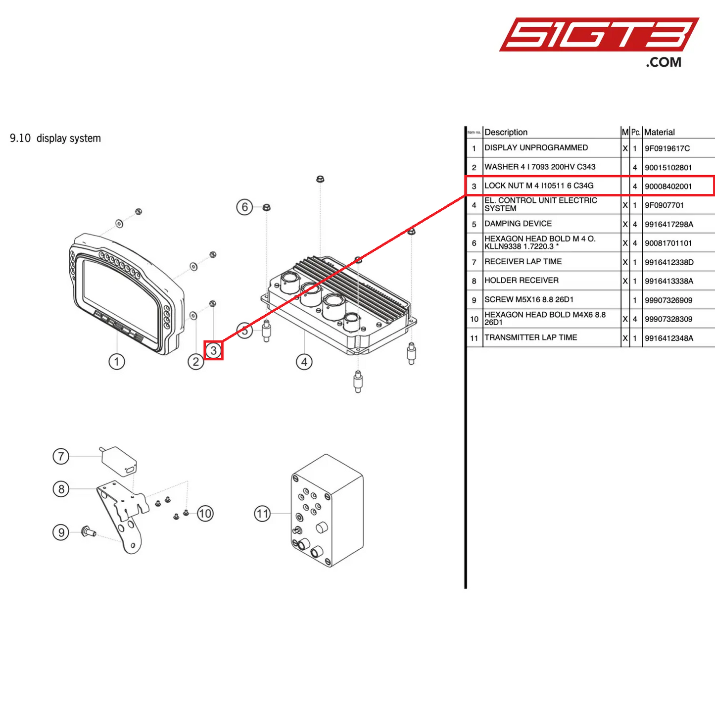 LOCK NUT M 4 I10511 6 C34G - 90008402001 [PORSCHE 911 GT3 Cup Type 991 (GEN 2)]