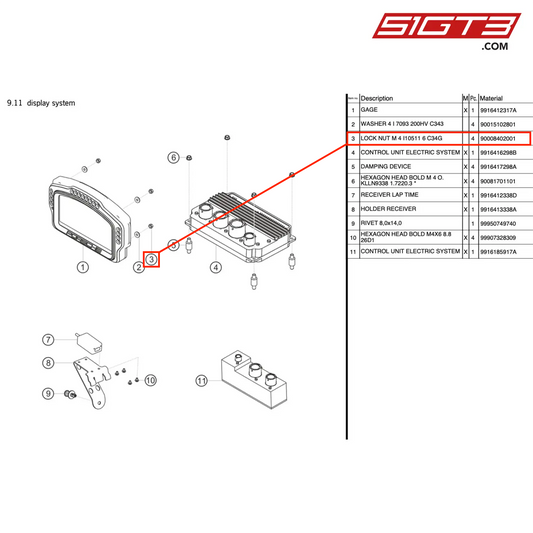 LOCK NUT M 4 I10511 6 C34G - 90008402001 [PORSCHE 991.1 GT3 R]