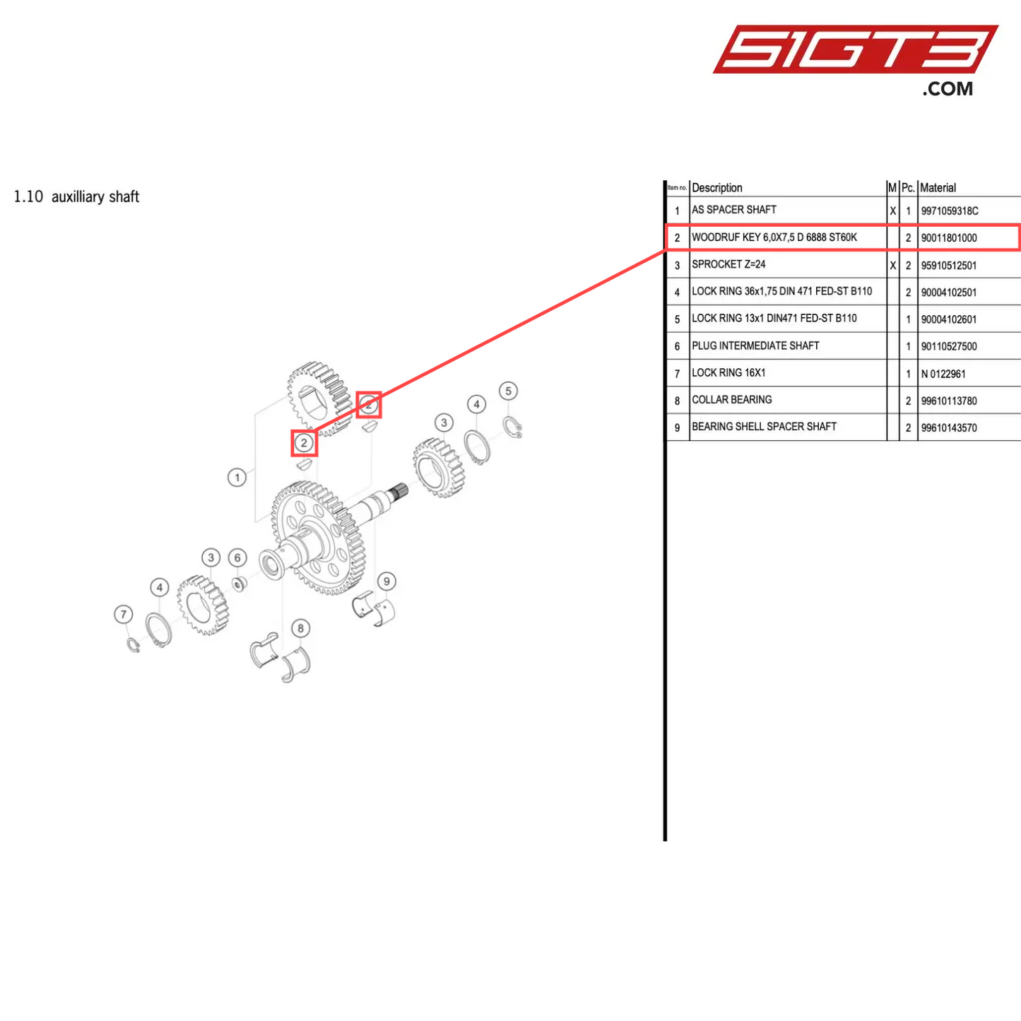 WOODRUF KEY 6,0X7,5 D 6888 ST60K - 90011801000 [PORSCHE 996 GT3 Cup]