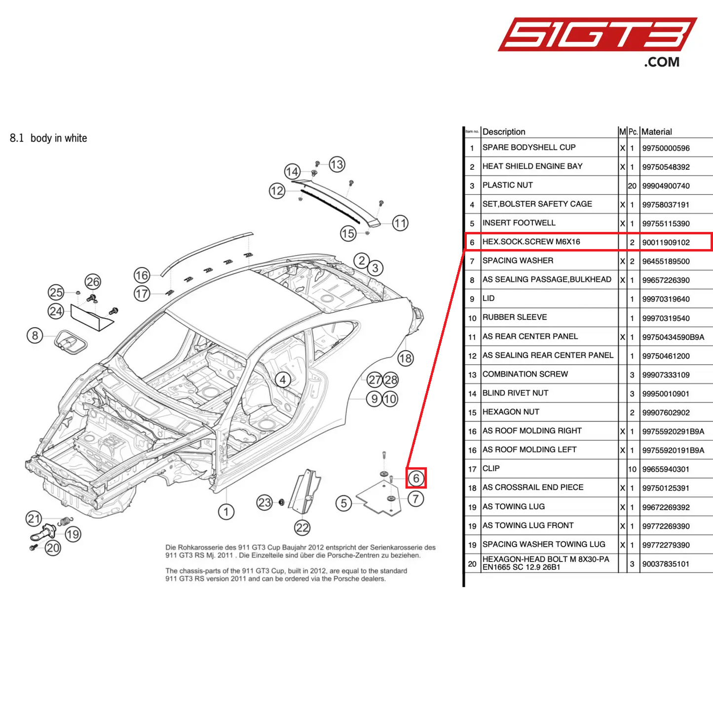 HEX.SOCK.SCREW M6X16 - 90011909102 [PORSCHE 997.2 GT3 Cup]