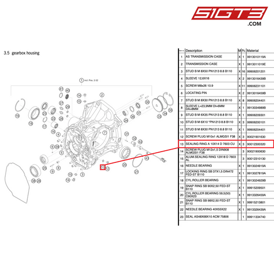 BAGUE D'ÉTANCHÉITÉ A 10X14 D 7603 CU - 90012300320 [PORSCHE 991.2 GT3 Cup]