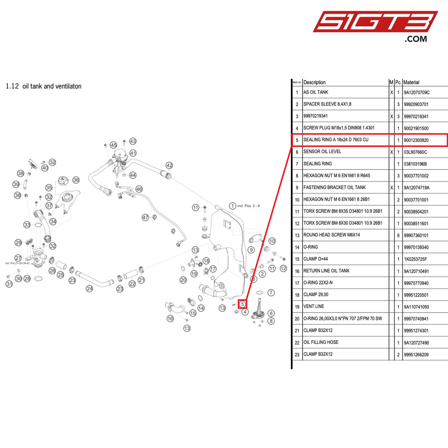 SEALING RING A 18x24 D 7603 CU - 90012300920 [PORSCHE 991.1 GT3 Cup (2017)]