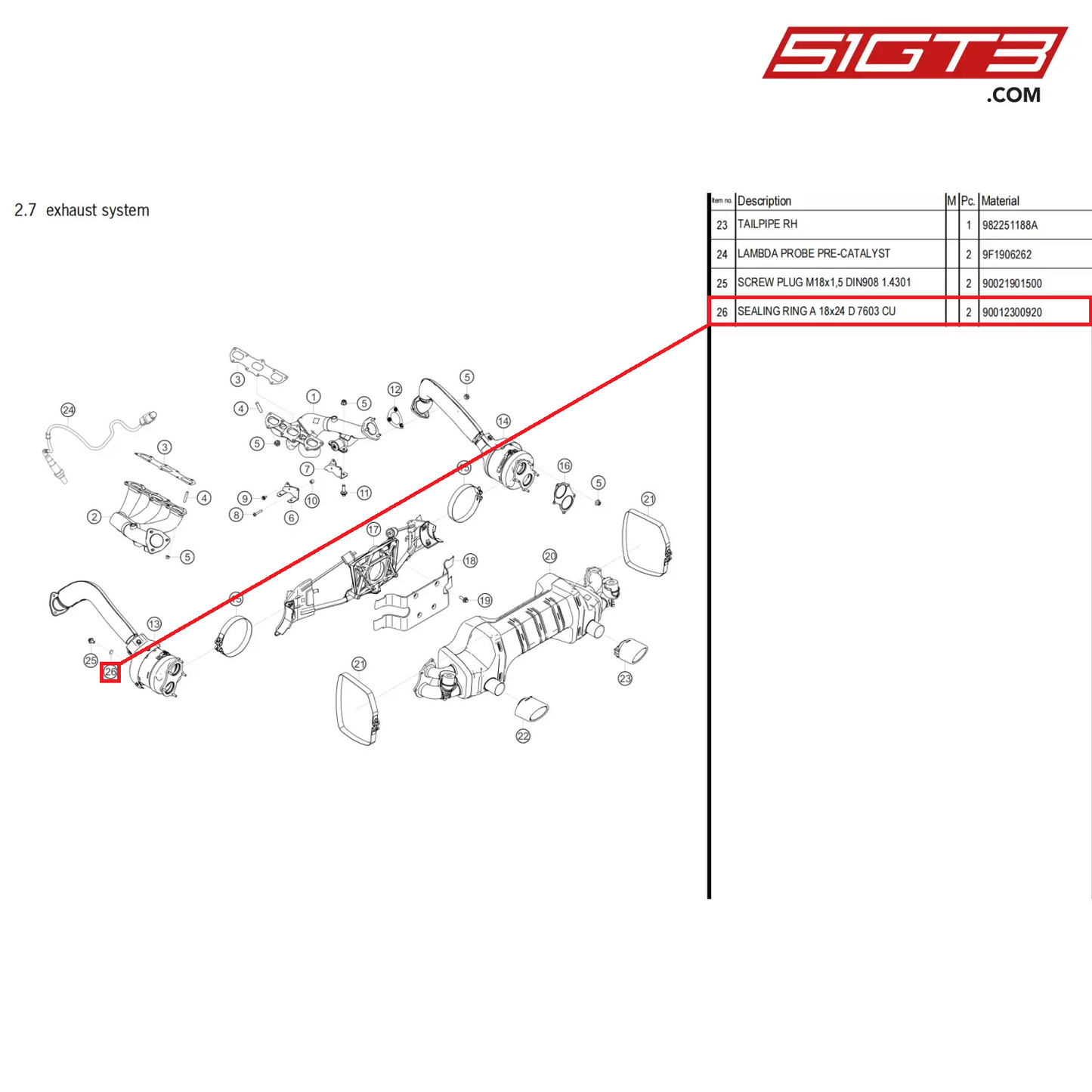 SEALING RING A 18x24 D 7603 CU - 90012300920 [PORSCHE 718 Cayman GT4 Clubsport]