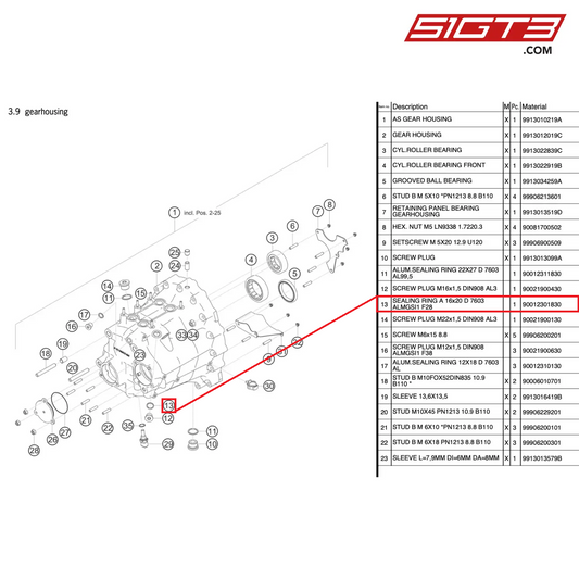 SEALING RING A 16x20 D 7603 ALMGSI1 F28 - 90012301830 [PORSCHE 991.2 GT3 Cup]