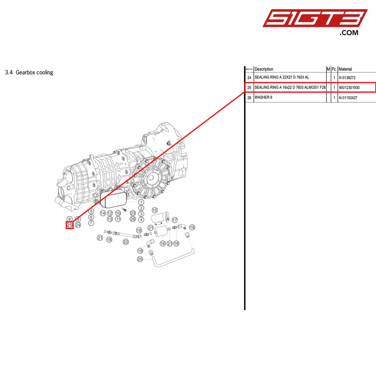 SEALING RING A 16x22 D 7603 ALMGSI1 F28 - 90012301930 [PORSCHE 996 GT3 Cup]