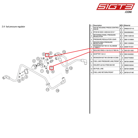 SEALING RING A 12x15,5 D 7603 AL - 90012311630 [PORSCHE 997.2 GT3 Cup]