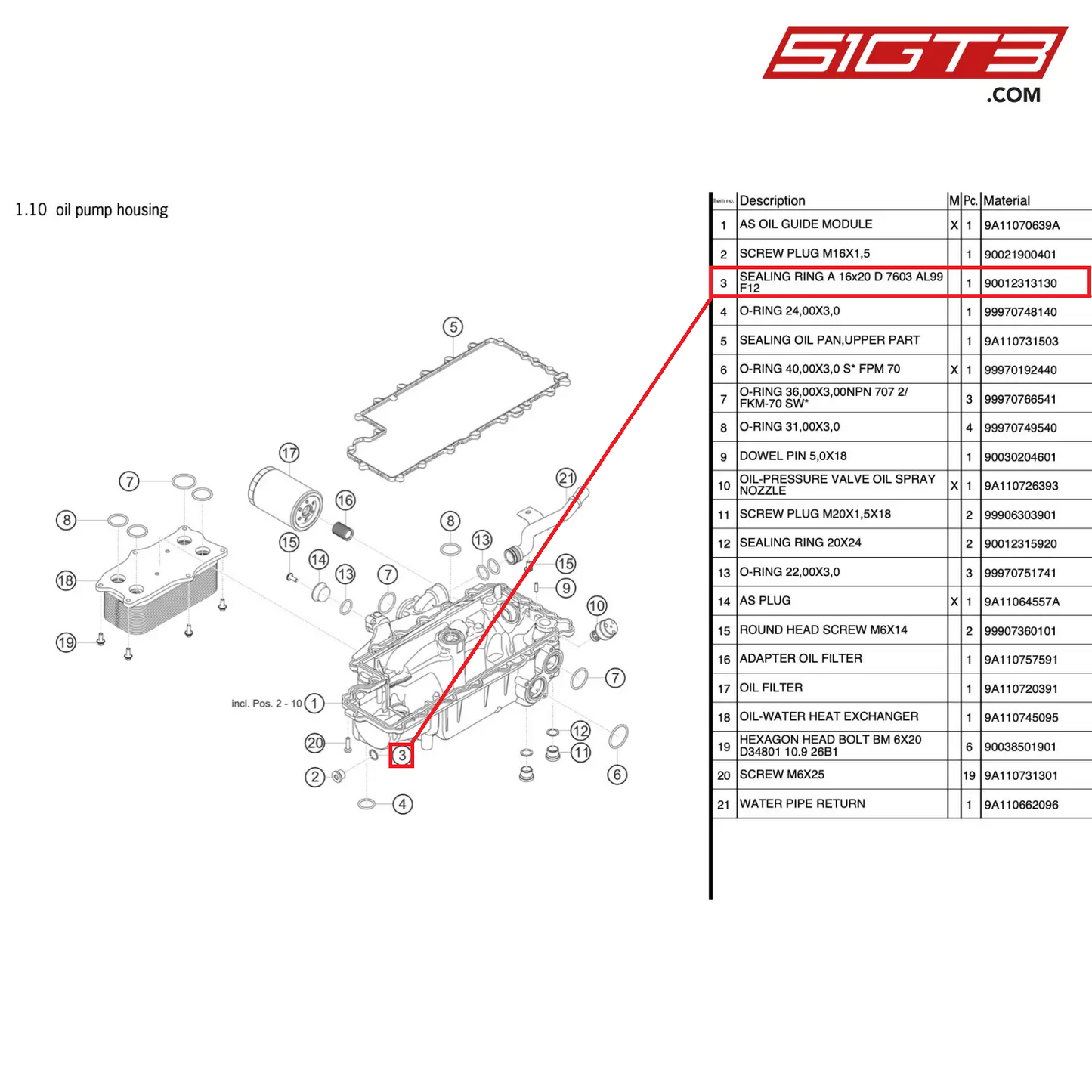 SEALING RING A 16x20 D 7603 AL99 F12 - 90012313130 [PORSCHE 991.2 GT3 Cup]