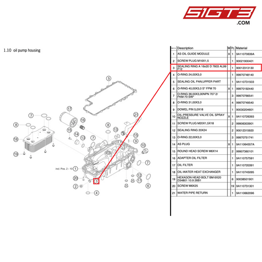 SEALING RING A 16x20 D 7603 AL99 F12 - 90012313130 [PORSCHE 991.2 GT3 Cup]