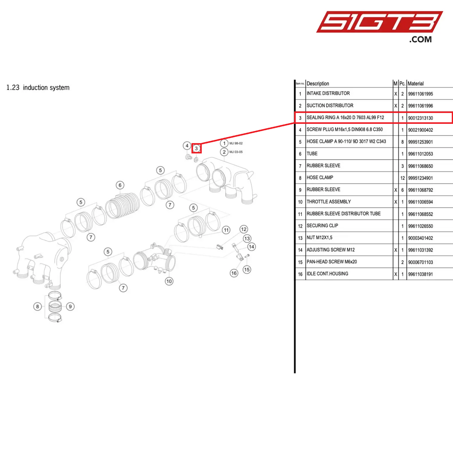 SEALING RING A 16x20 D 7603 AL99 F12 - 90012313130 [PORSCHE 996 GT3 Cup]