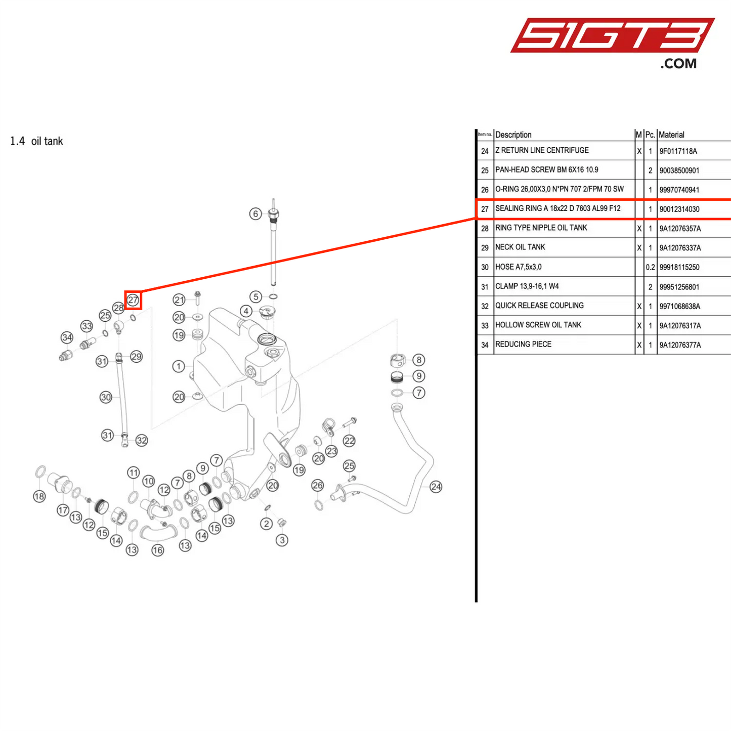 SEALING RING A 18x22 D 7603 AL99 F12 - 90012314030 [PORSCHE 911 GT3 R Type 991 (GEN 2)]