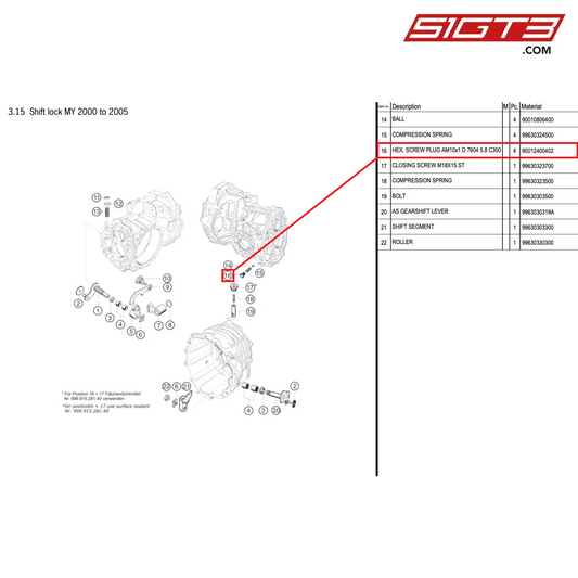 HEX. SCREW PLUG AM10x1 D 7604 5.8 C350 - 90012400402 [PORSCHE 996 GT3 Cup]