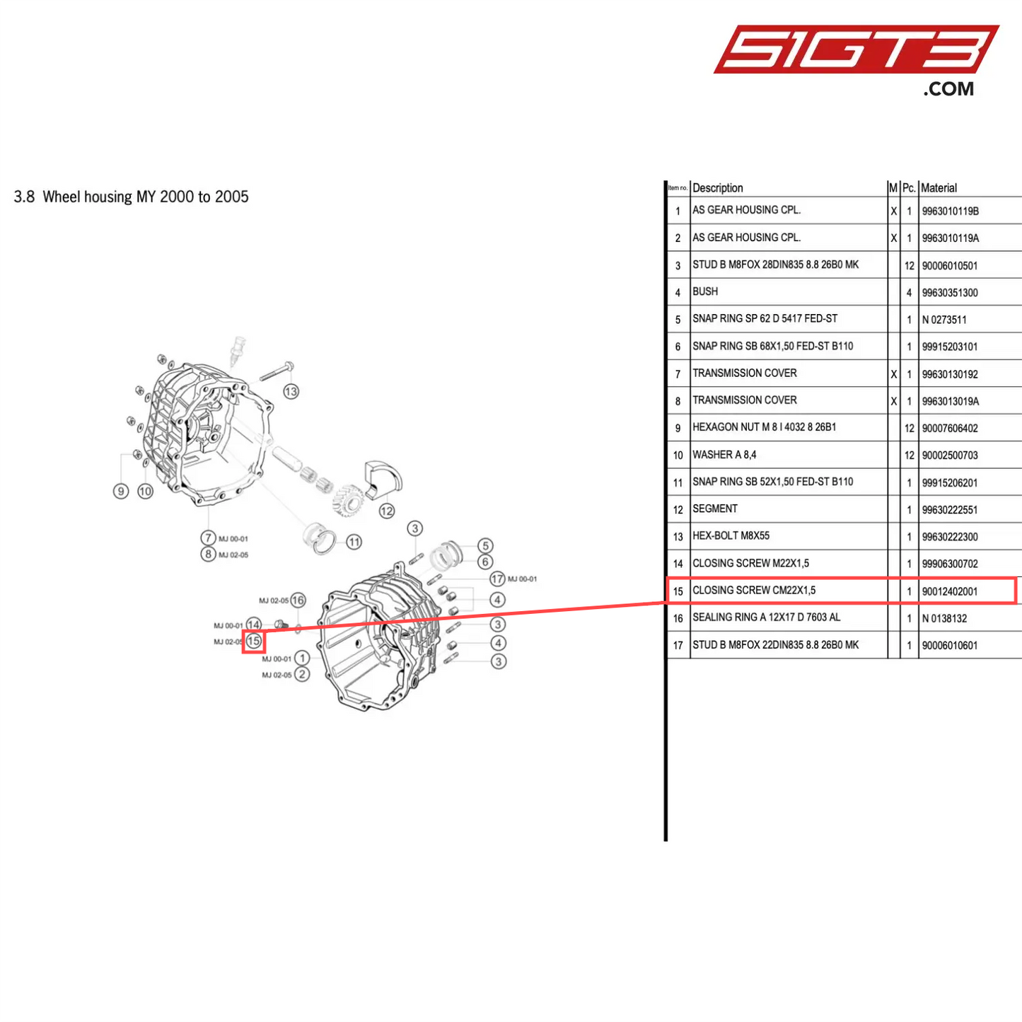 CLOSING SCREW CM22X1,5 - 90012402001 [PORSCHE 996 GT3 Cup]