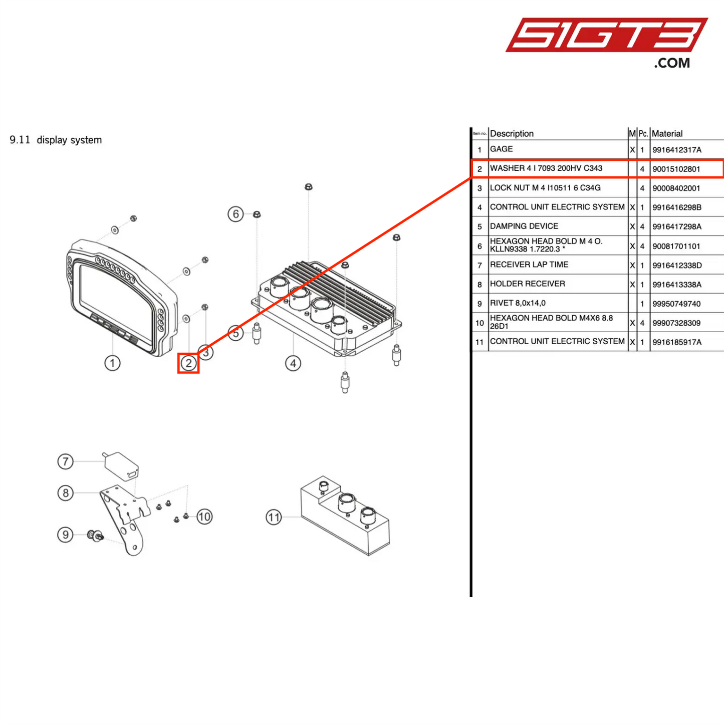 WASHER 4 I 7093 200HV C343 - 90015102801 [PORSCHE 991.1 GT3 R]