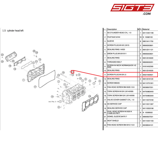 SCREW PLUG M12X1,5 - 90021900601 [PORSCHE 991.2 GT3 Cup]