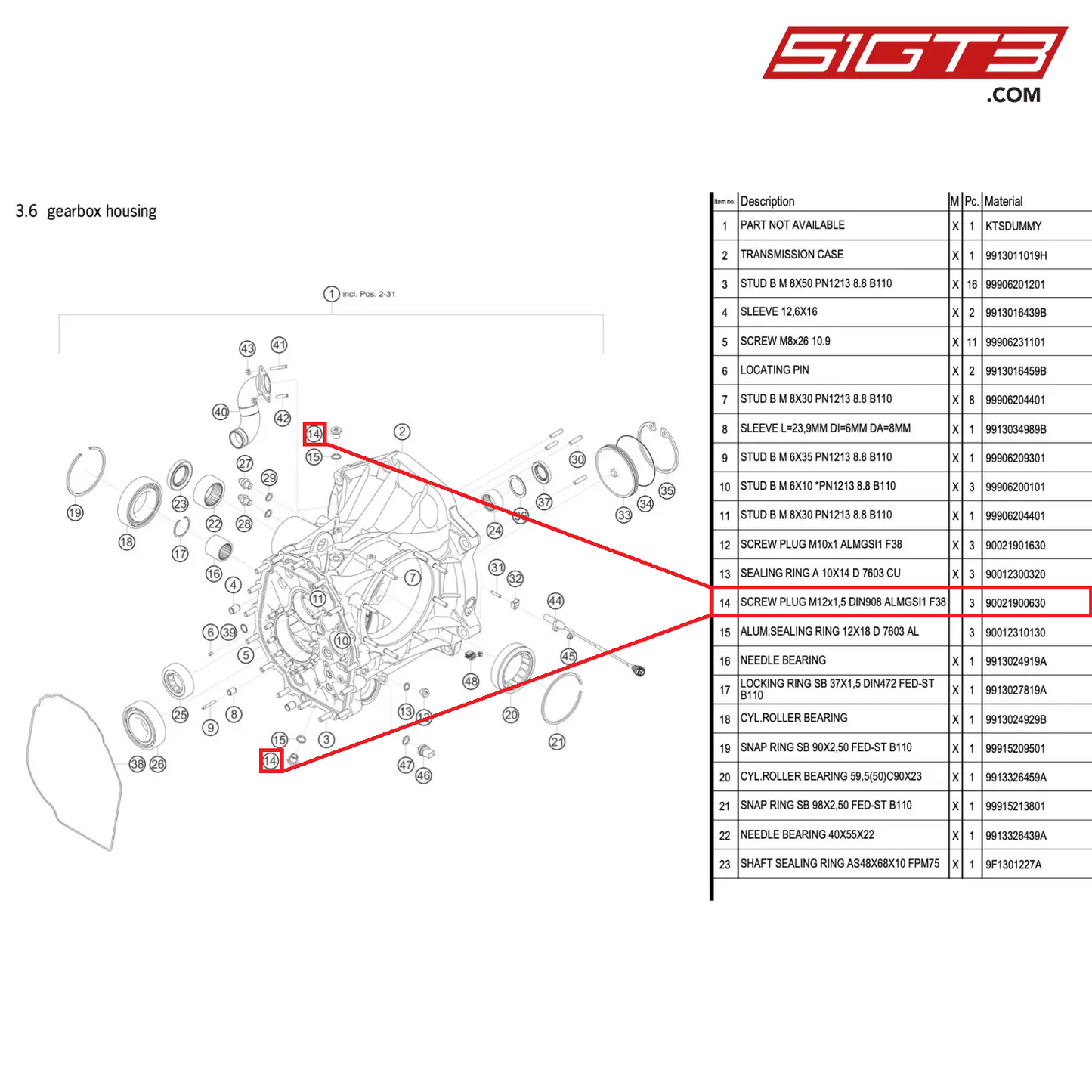 SCREW PLUG M12x1,5 DIN908 ALMGSI1 F38 - 90021900630 [PORSCHE 911 GT3 R Type 991 (GEN 2)]