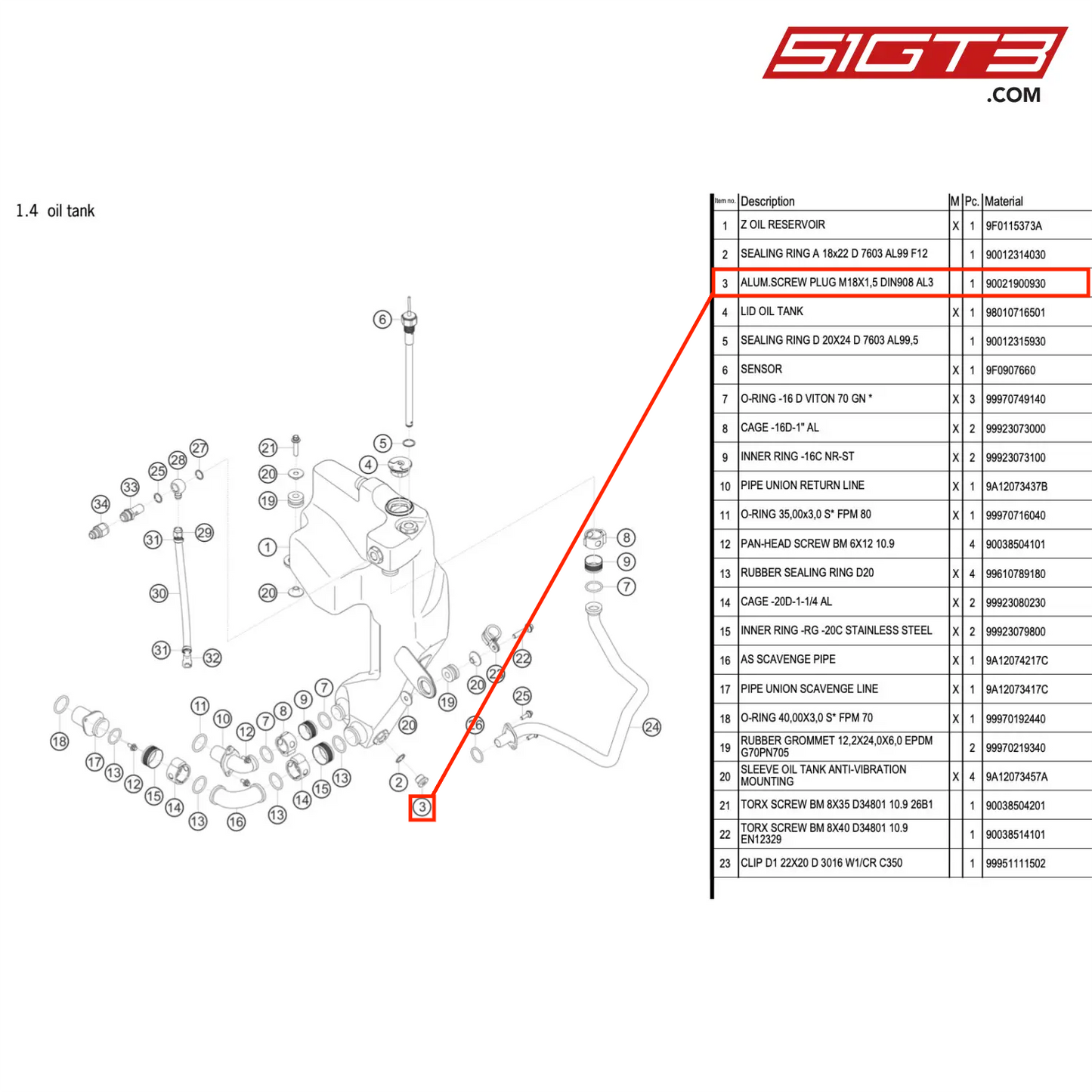 ALUM.SCREW PLUG M18X1,5 DIN908 AL3 - 90021900930 [PORSCHE 911 GT3 R Type 991 (GEN 2)]