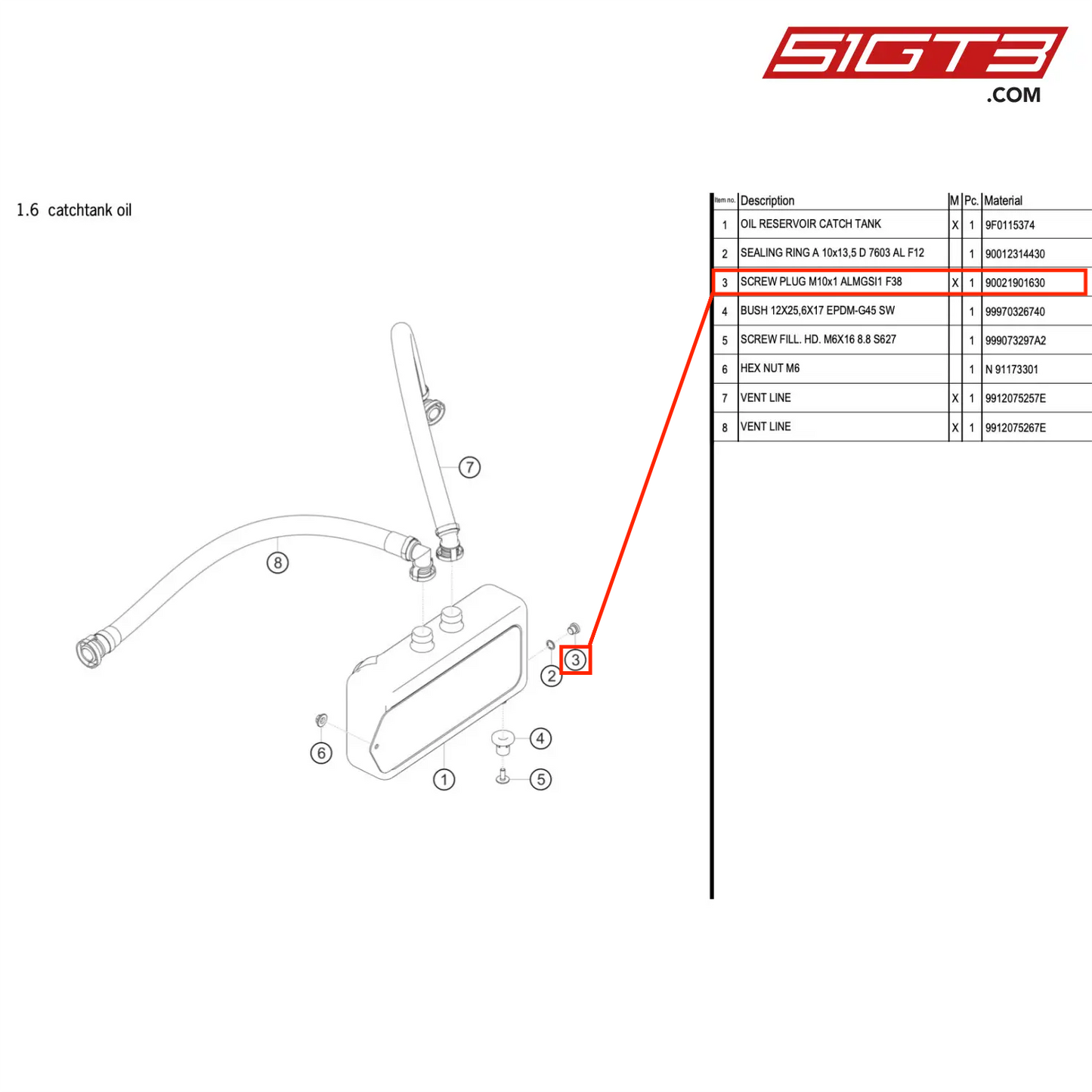 SCREW PLUG M10x1 ALMGSI1 F38 - 90021901630 [PORSCHE 911 GT3 R Type 991 (GEN 2)]