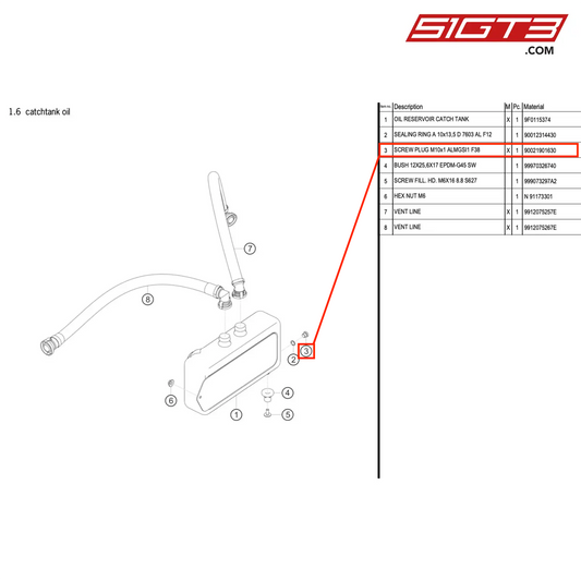 SCREW PLUG M10x1 ALMGSI1 F38 - 90021901630 [PORSCHE 911 GT3 R Type 991 (GEN 2)]