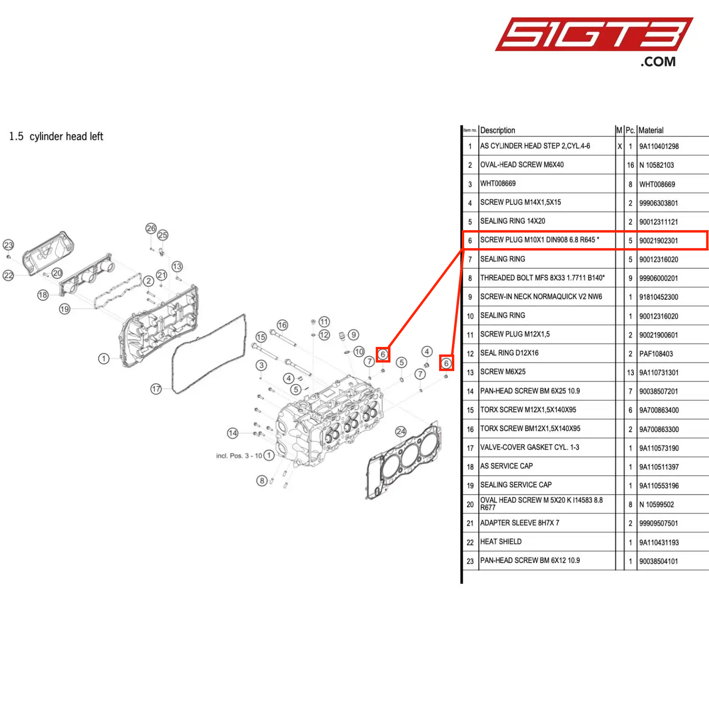 SCREW PLUG M10X1 DIN908 6.8 R645 * - 90021902301 [PORSCHE 991.1 GT3 Cup (2017)]