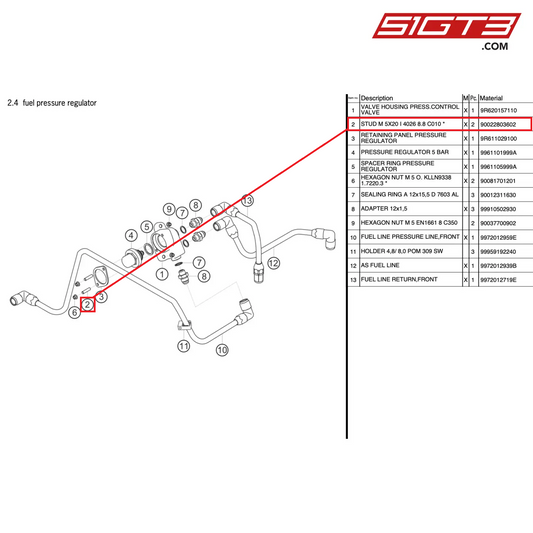 STUD M 5X20 I 4026 8.8 C010 * - 90022803602 [PORSCHE 997.2 GT3 Cup]