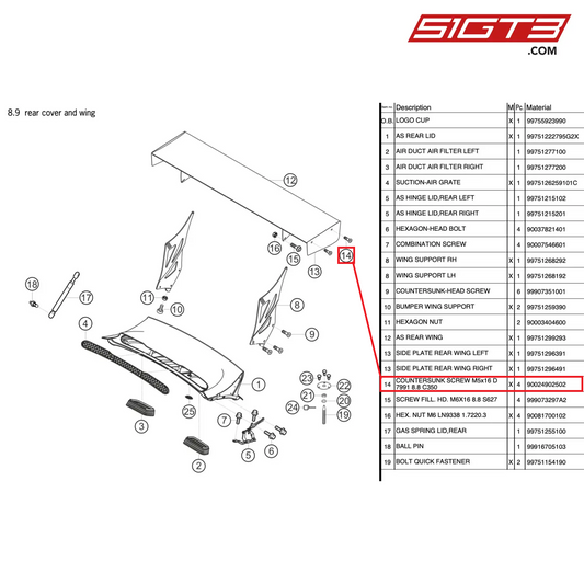 COUNTERSUNK SCREW M5x16 D 7991 8.8 C350 - 90024902502 [PORSCHE 997.2 GT3 Cup]